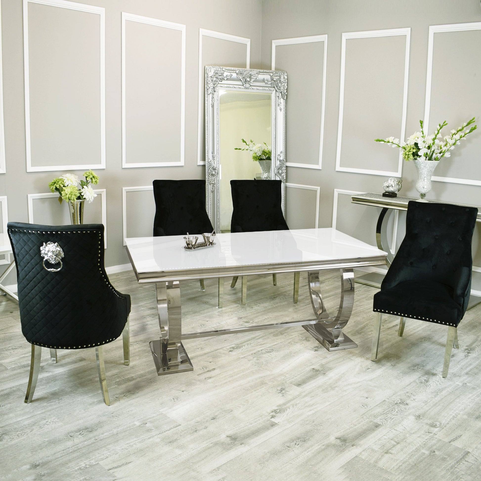 Arial 1.8m Dining Table Set With Black Chairs