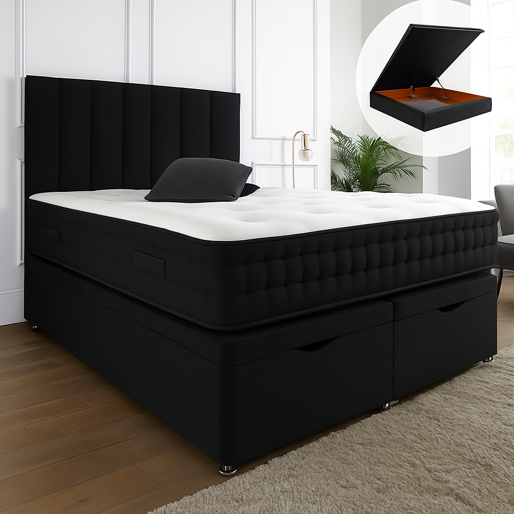 Henley Ottoman End Lift Storage Divan Bed - Optional Headboard
