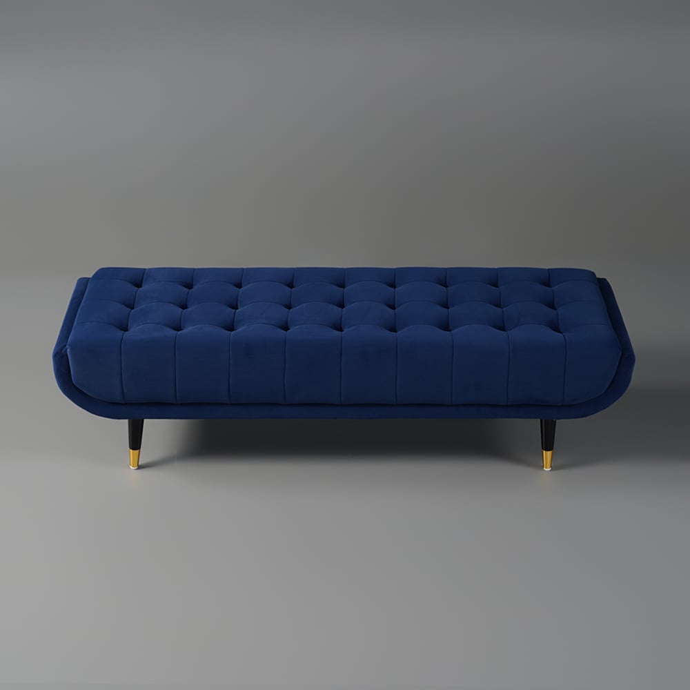 Enoak Modern Blue Bedroom Bench Velvet Upholstery Wooden Legs