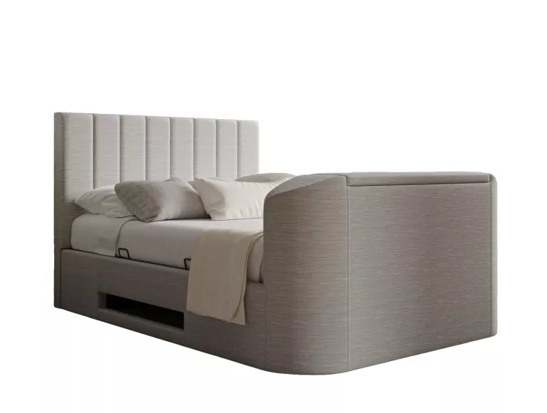 Berkley Upholstered Linea Fog Ottoman TV Bed - Bed Frame Only