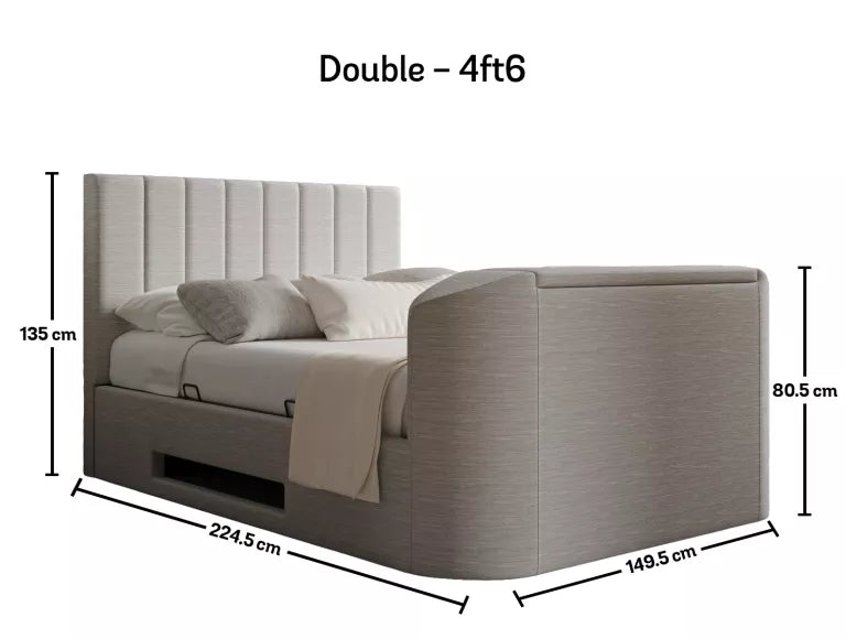 Berkley Upholstered Linea Fog Ottoman TV Bed - Bed Frame Only