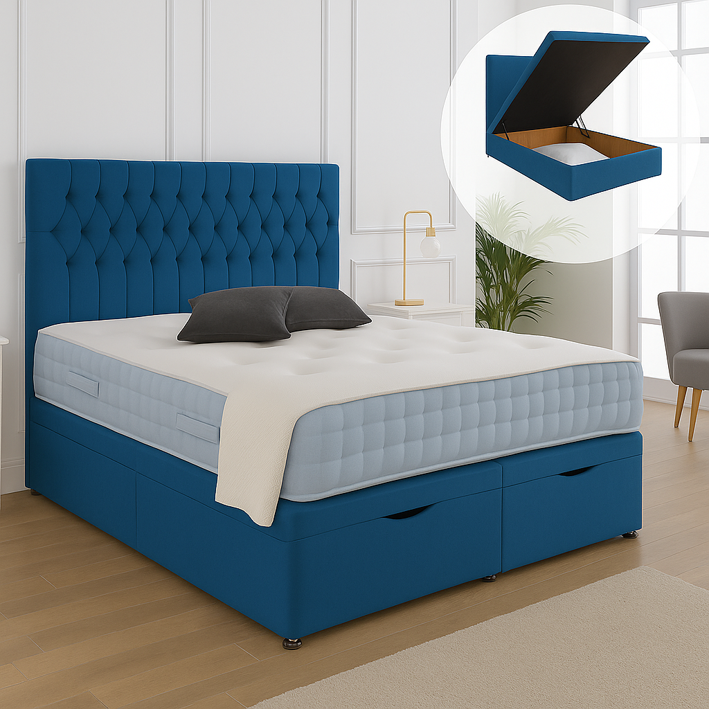 Albans Ottoman End Lift Storage Divan Bed - Optional Headboard