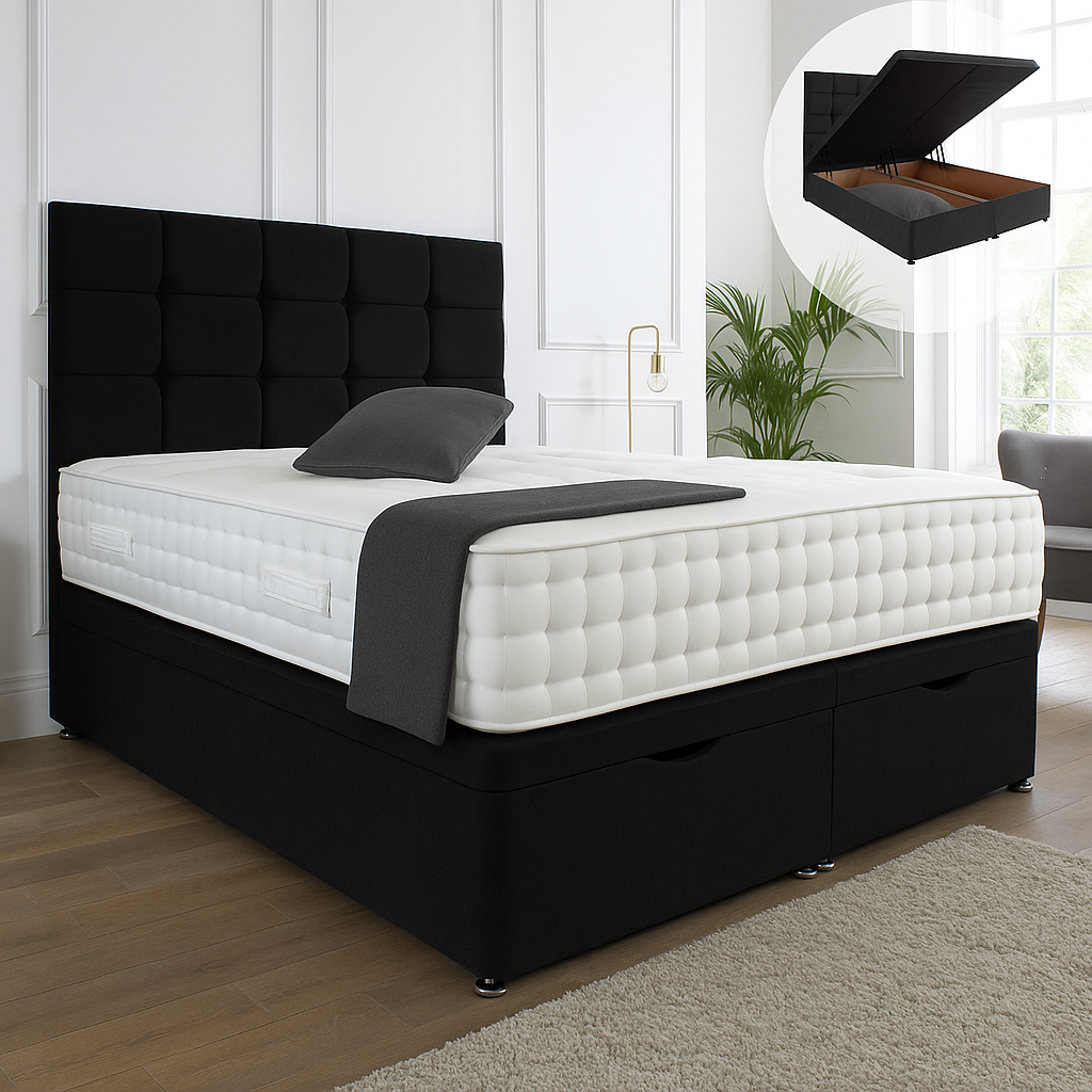 Kensington Ottoman End Lift Storage Divan Bed - Optional Headboard