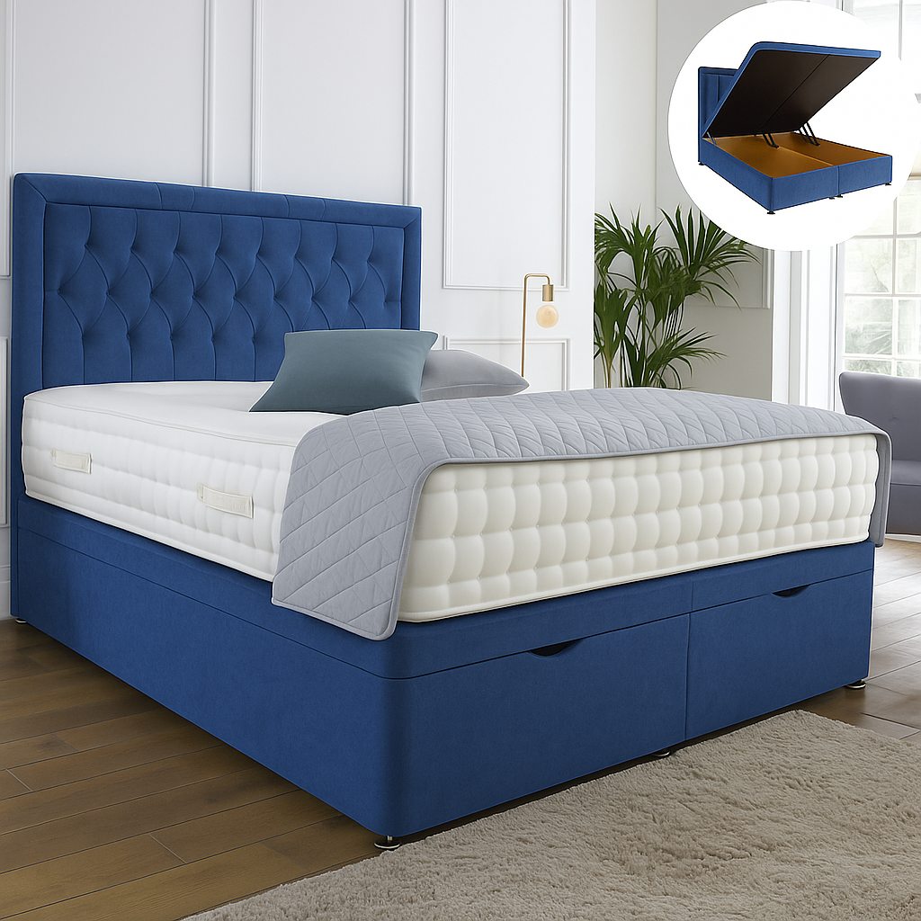 Windsor Ottoman End Lift Storage Divan Bed - Optional Headboard