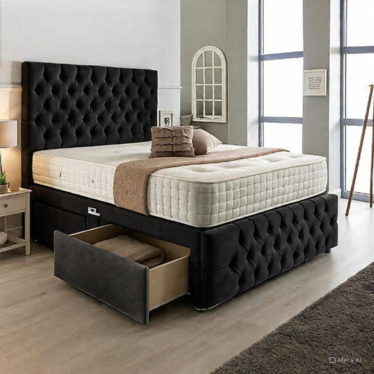 Chesterfield Matching Headboard & Footboard Divan Set - Choice of Mattress & Optional Storage