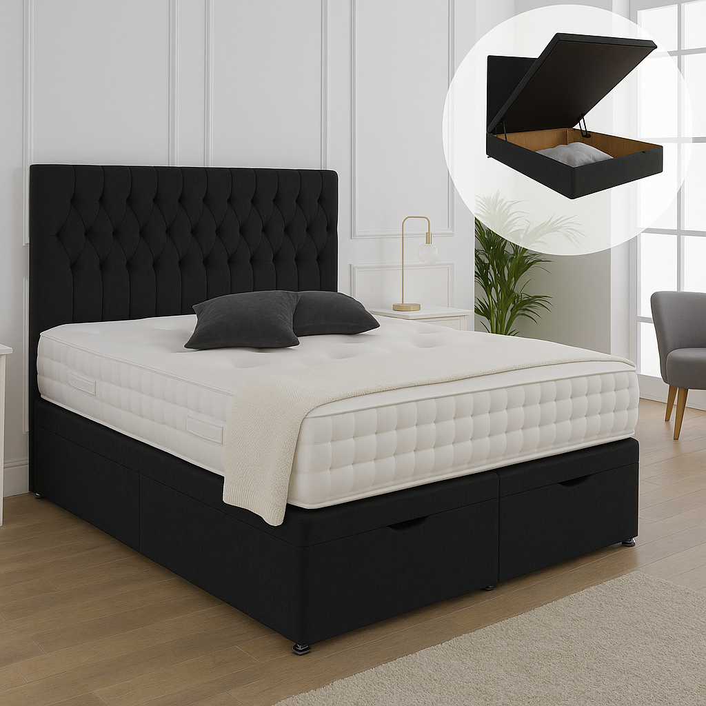 Albans Ottoman End Lift Storage Divan Bed - Optional Headboard