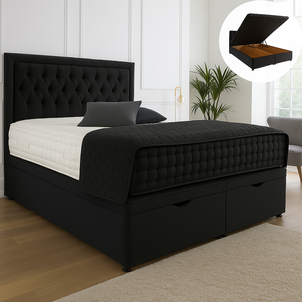 Windsor Ottoman End Lift Storage Divan Bed - Optional Headboard