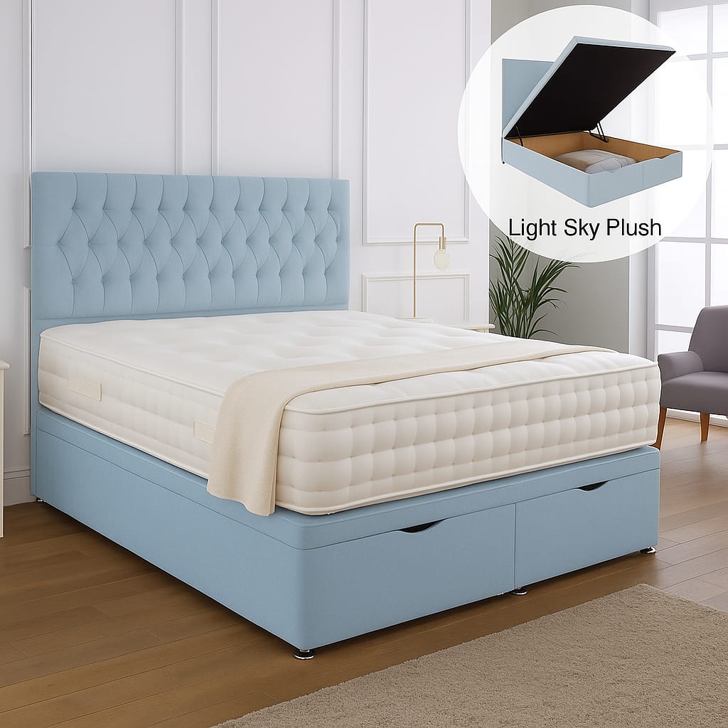 Albans Ottoman End Lift Storage Divan Bed - Optional Headboard