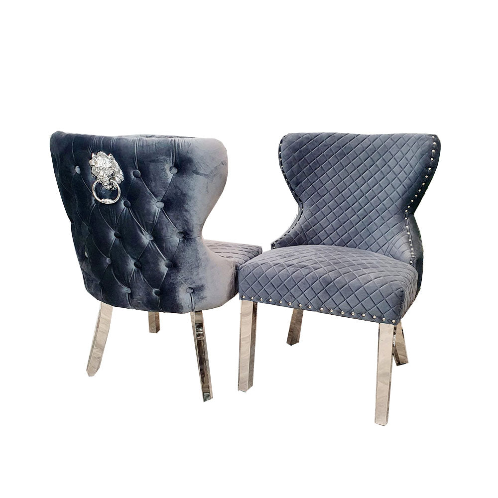 Chelsea Dining Chair with Lion Knocker & Buttoned Back