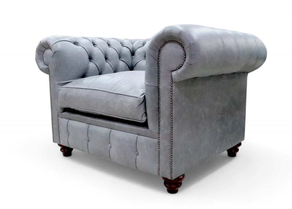 Chesterfield Alfie XL Low Back Club Armchair Vintage Ash Grey Cracked Wax Leather
