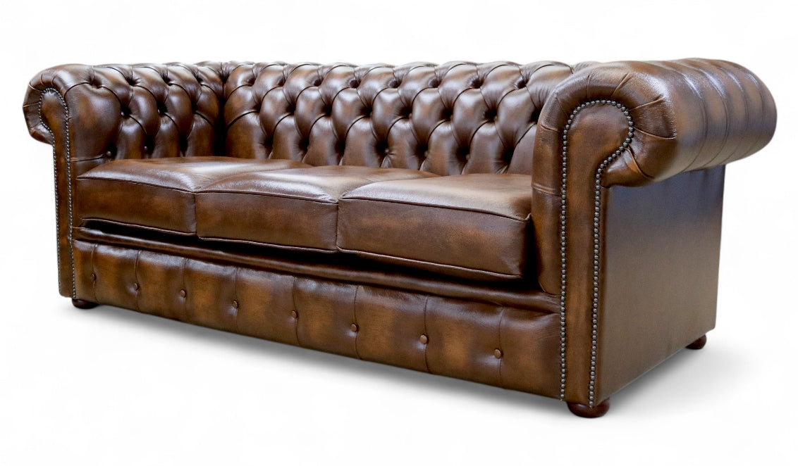 Chesterfield Handmade 3 Seater Sofa Antique Tan Real Leather