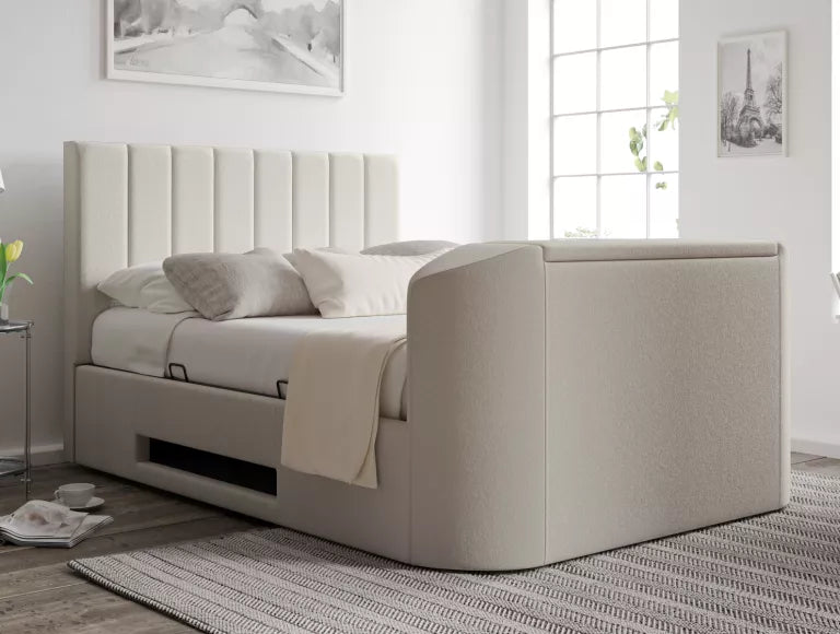 Berkley Upholstered Arran Natural Ottoman TV Bed - Bed Frame Only