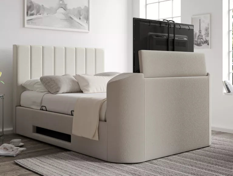 Berkley Upholstered Arran Natural Ottoman TV Bed - Bed Frame Only