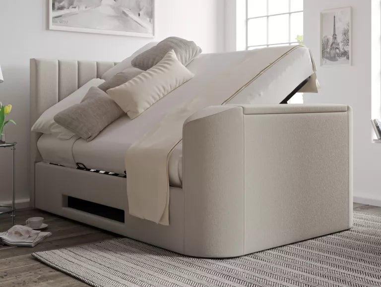 Berkley Upholstered Arran Natural Ottoman TV Bed - Bed Frame Only