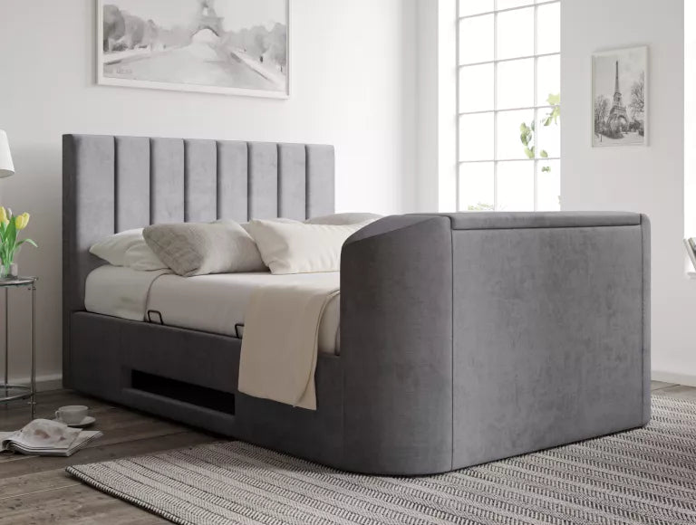 Berkley Upholstered Hugo Platinum Ottoman TV Bed - Bed Frame Only