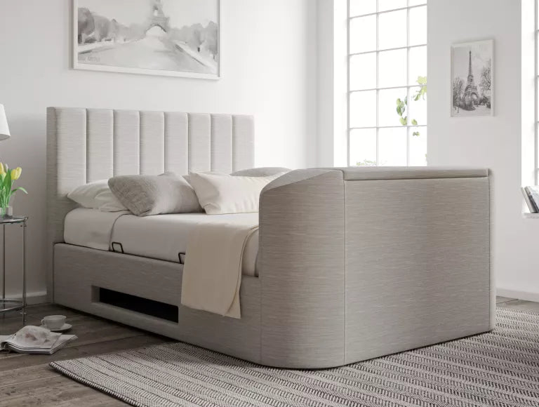 Berkley Upholstered Linea Fog Ottoman TV Bed - Bed Frame Only