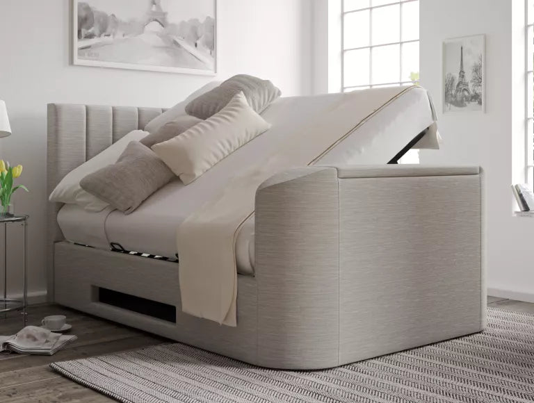 Berkley Upholstered Linea Fog Ottoman TV Bed - Bed Frame Only