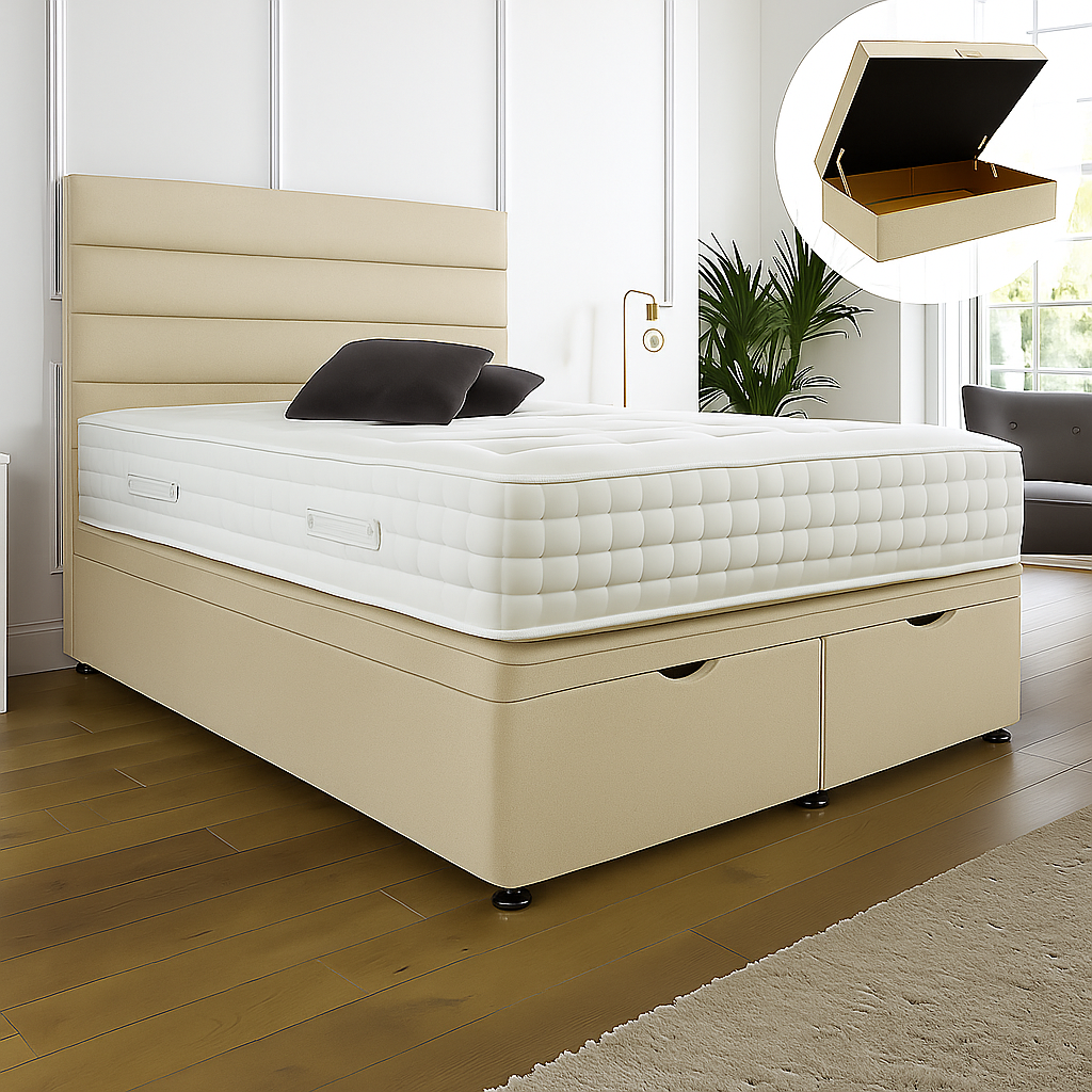 Camden Ottoman End Lift Storage Divan Bed - Optional Headboard