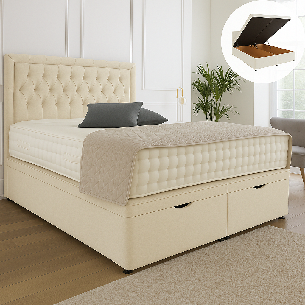 Windsor Ottoman End Lift Storage Divan Bed - Optional Headboard