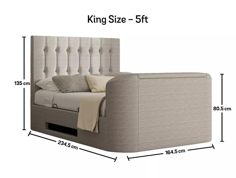 Dorchester Upholstered Linea Fog Ottoman TV Bed - Bed Frame Only