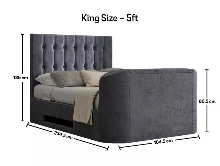 Dorchester Upholstered Hugo Platinum Ottoman TV Bed - Bed Frame Only