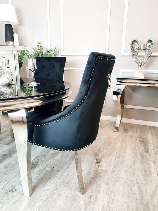 Louis 1.3m Round Dinning Table Set With Black Chairs