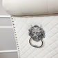 EMMA Dinning Chair – Quilted Back, Scroll Top & Chrome Lion Knocker