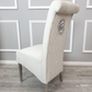 EMMA Dinning Chair – Quilted Back, Scroll Top & Chrome Lion Knocker