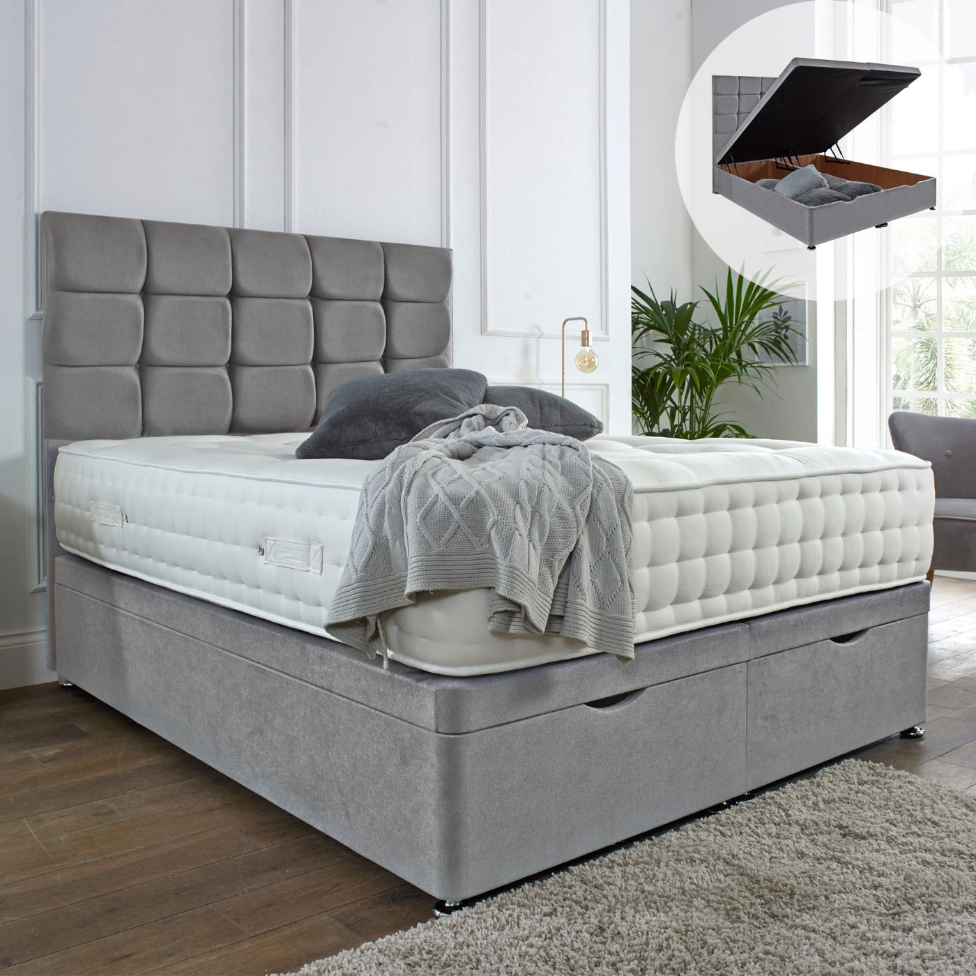 Kensington Ottoman End Lift Storage Divan Bed - Optional Headboard