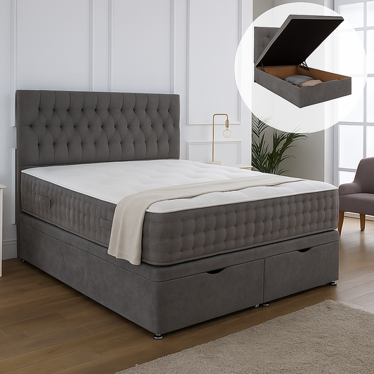 Albans Ottoman End Lift Storage Divan Bed - Optional Headboard