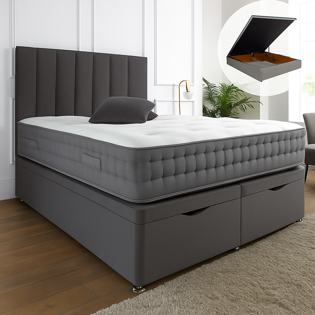 Henley Ottoman End Lift Storage Divan Bed - Optional Headboard