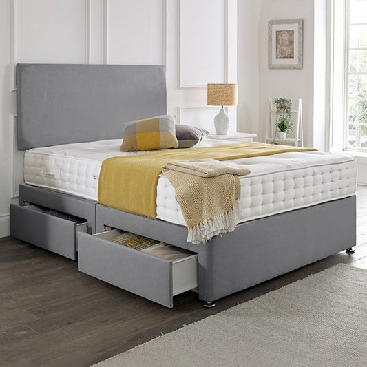 Classic Plain Divan Headboard Divan Set - Choice of Mattress & Optional Storage