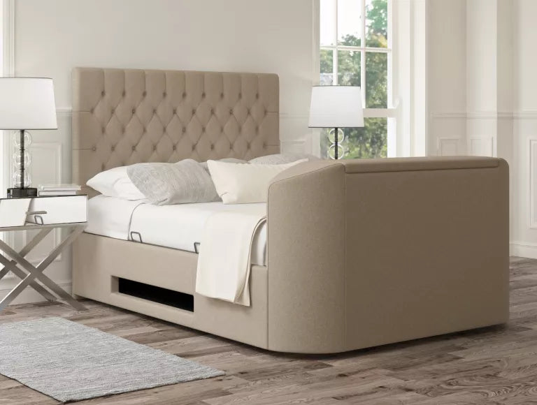 Claridge Upholstered Arran Natural Ottoman TV Bed - Bed Frame Only