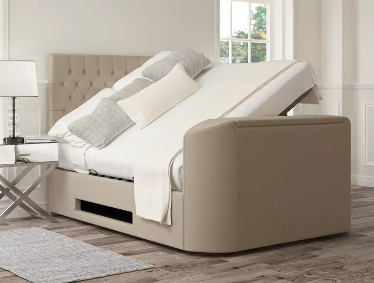 Claridge Upholstered Arran Natural Ottoman TV Bed - Bed Frame Only