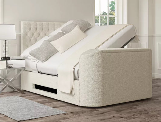Claridge Upholstered Boucle Ivory Ottoman TV Bed - Bed Frame Only