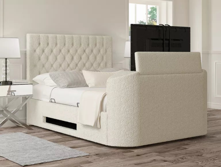 Claridge Upholstered Boucle Ivory Ottoman TV Bed - Bed Frame Only