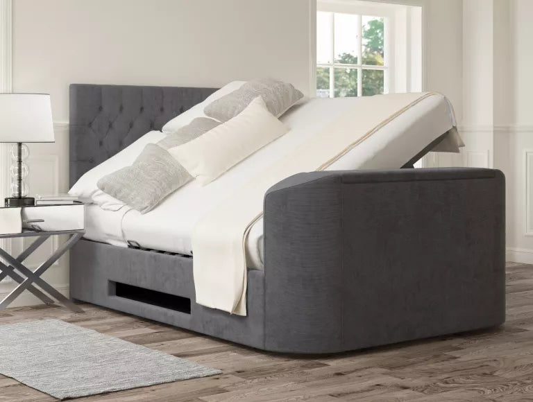 Claridge Upholstered Hugo Platinum Ottoman TV Bed - Bed Frame Only