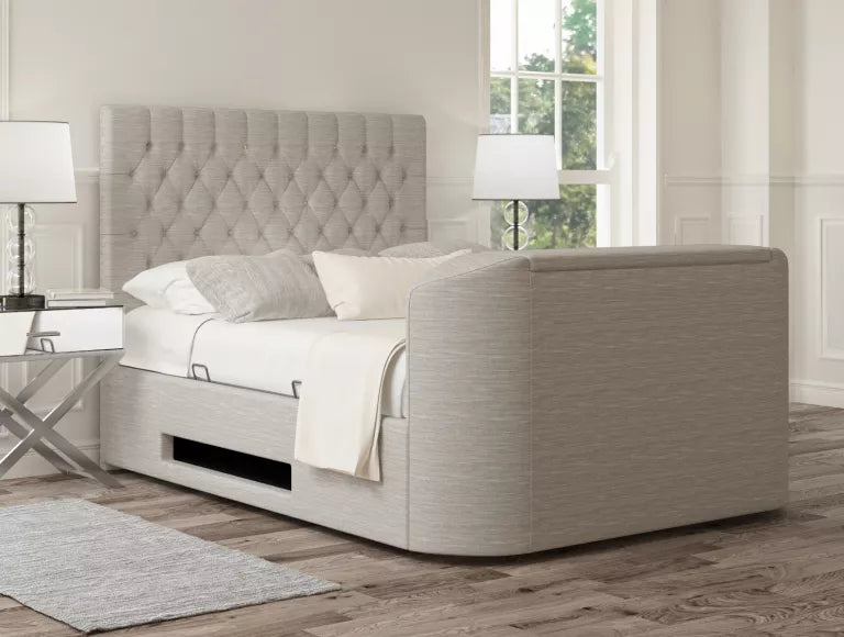 Claridge Upholstered Linea Fog Ottoman TV Bed - Bed Frame Only