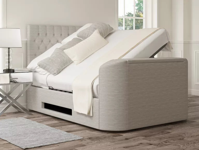 Claridge Upholstered Linea Fog Ottoman TV Bed - Bed Frame Only