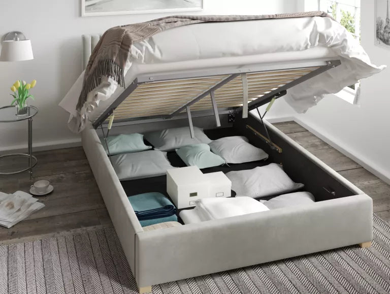 Levisham Ottoman Silver Kimiyo Linen Bed Frame Only