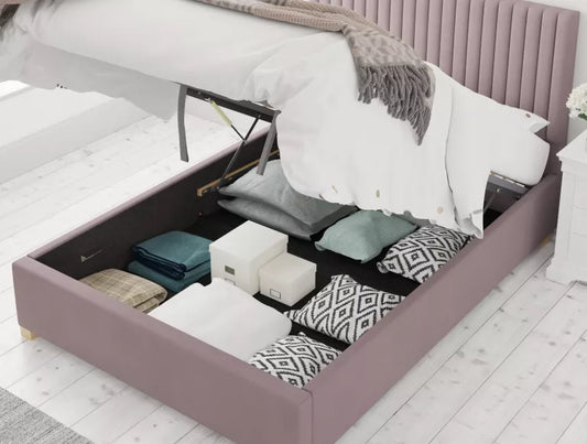 Levisham Ottoman Plush Velvet Blush Bed Frame Only