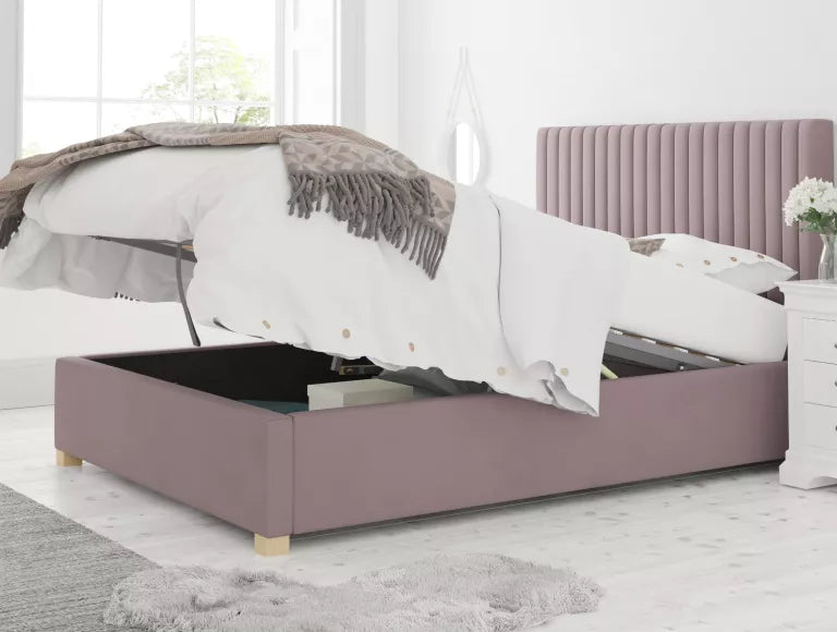 Levisham Ottoman Plush Velvet Blush Bed Frame Only