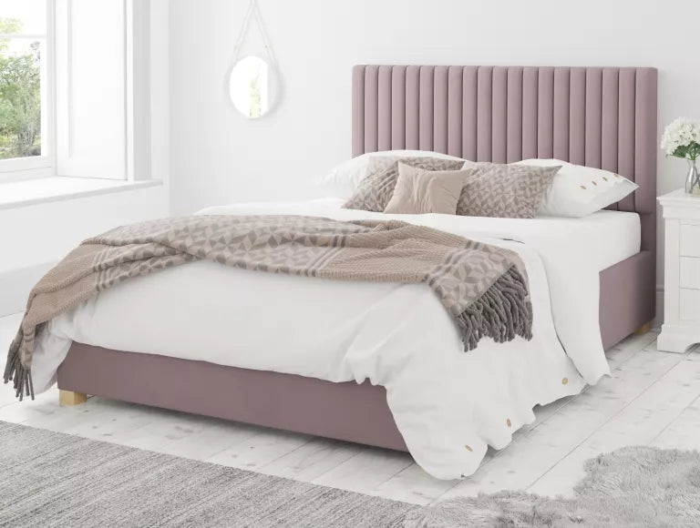 Levisham Ottoman Plush Velvet Blush Bed Frame Only