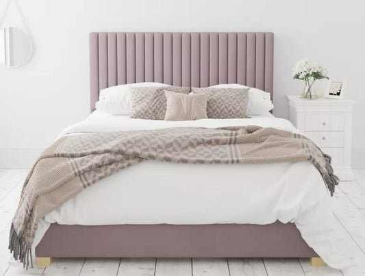 Levisham Ottoman Plush Velvet Blush Bed Frame Only