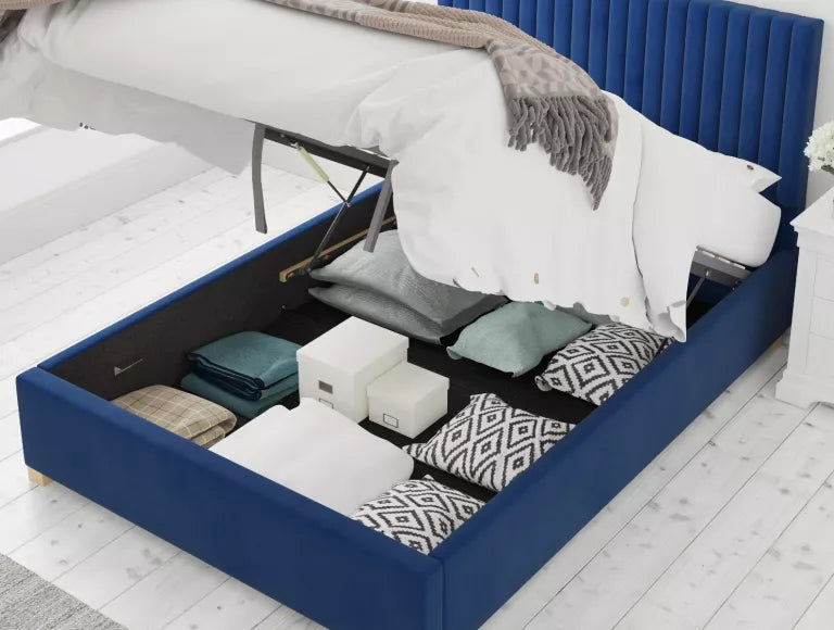 Levisham Ottoman Plush Velvet Navy Bed Frame Only