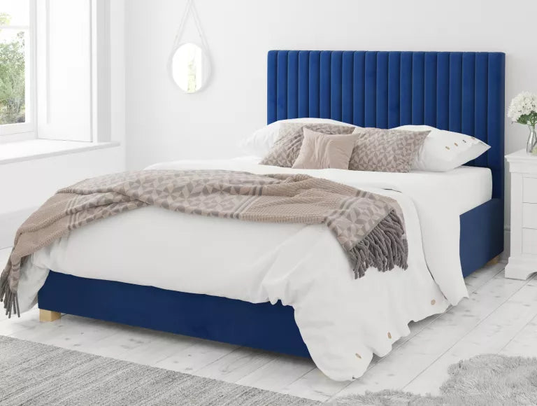 Levisham Ottoman Plush Velvet Navy Bed Frame Only