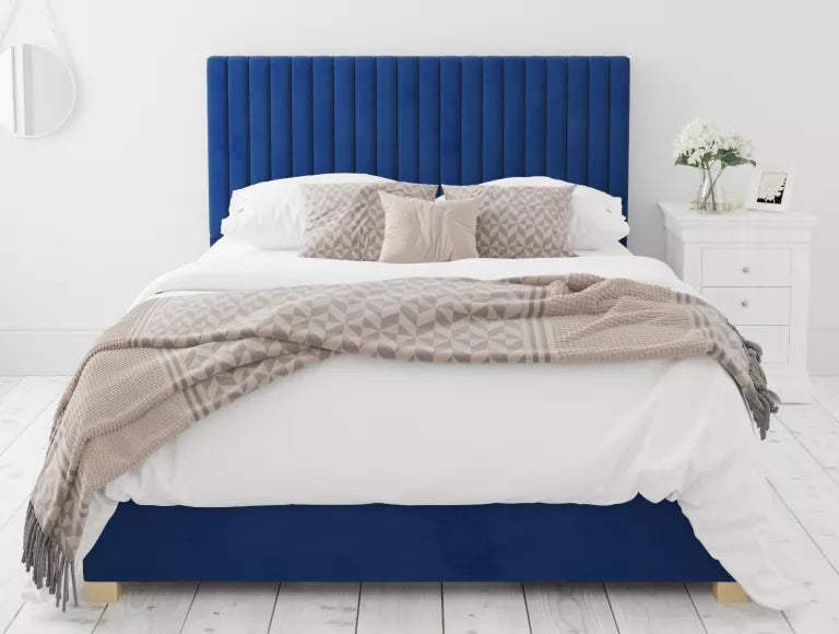 Levisham Ottoman Plush Velvet Navy Bed Frame Only