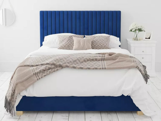Levisham Ottoman Plush Velvet Navy Bed Frame Only