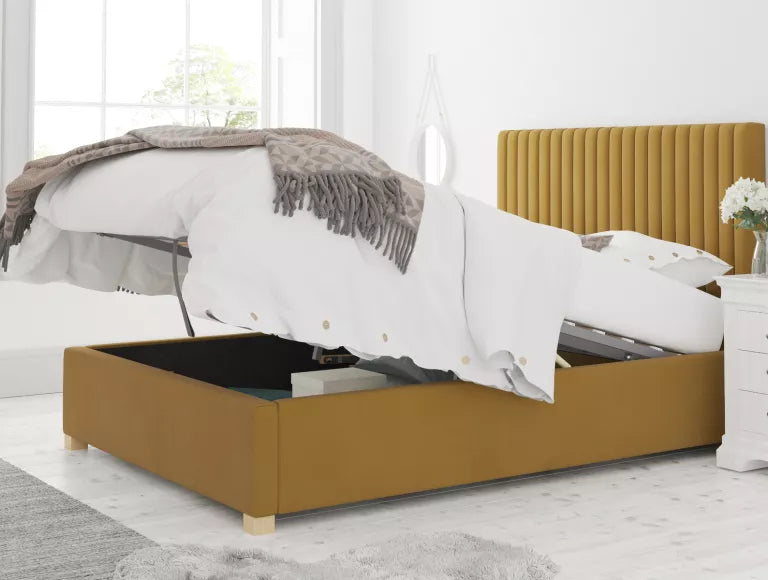 Levisham Ottoman Plush Velvet Ochre Bed Frame Only