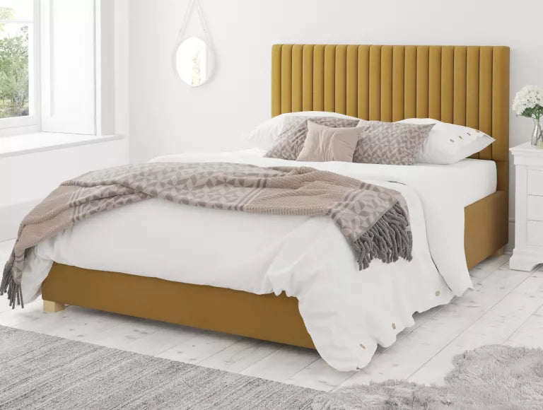 Levisham Ottoman Plush Velvet Ochre Bed Frame Only